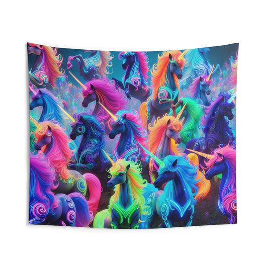 Neon Unicorns Spectacle. NEON Unicorns Art Tapestry