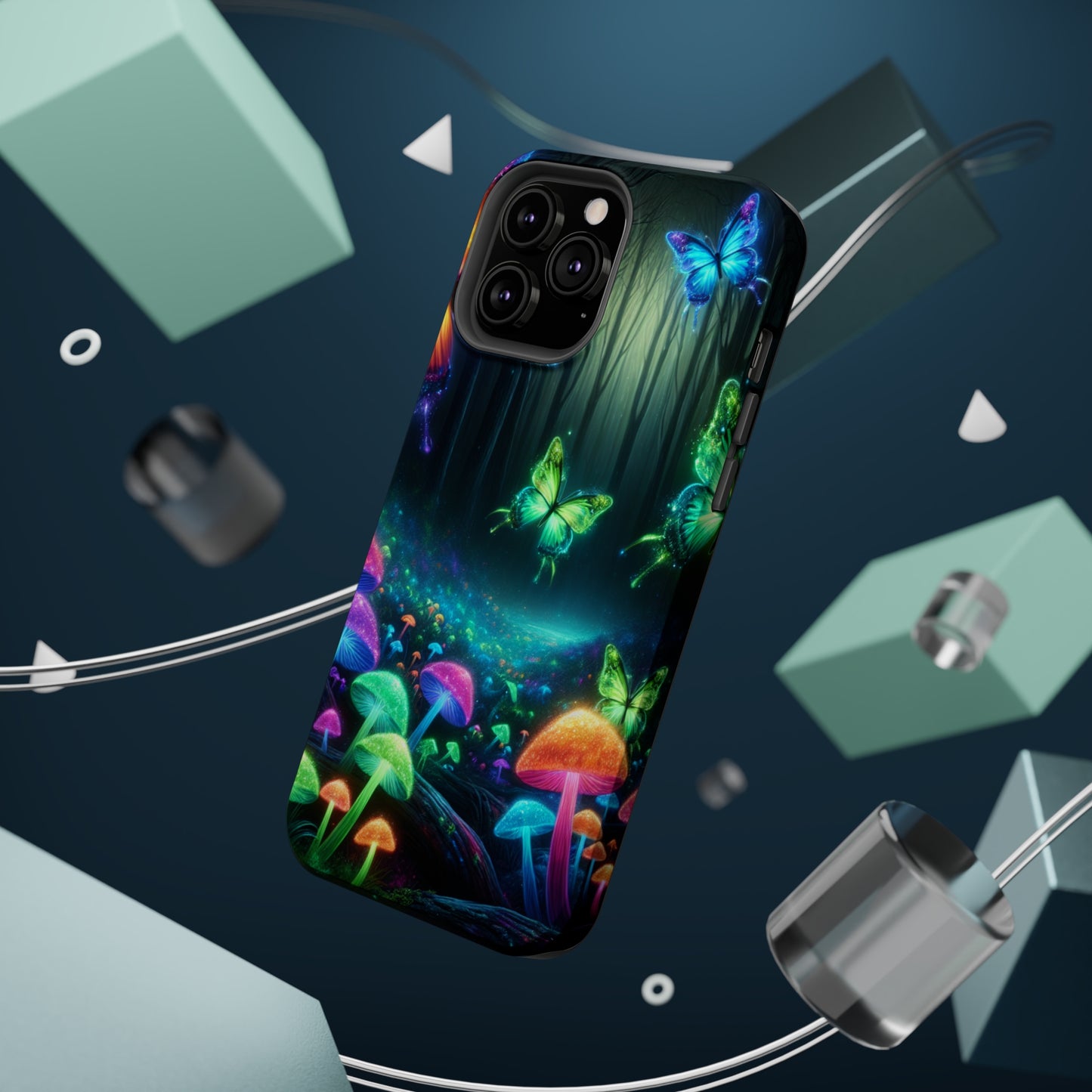 Neon Nocturne. Neon Butterflies and Mushrooms Premium Art Magsafe Magnet Tough IPhone 13 14 15 Pro Plus Max and Mini in Matte and Glossy Phone cases