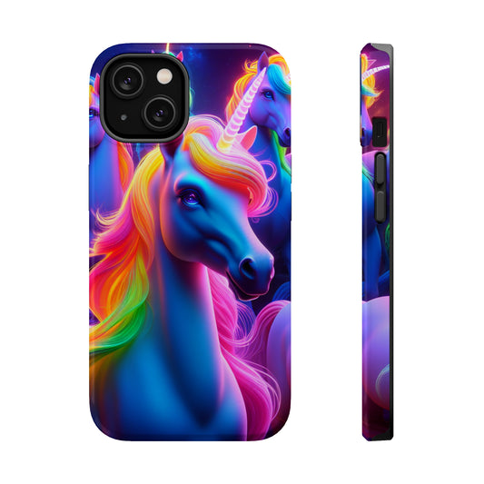 Neon Nighthorn Pride Neon Unicorns Premium Art Magsafe Magnet Tough IPhone 13 14 15 Pro Plus Max and Mini in Matte and Glossy Phone cases