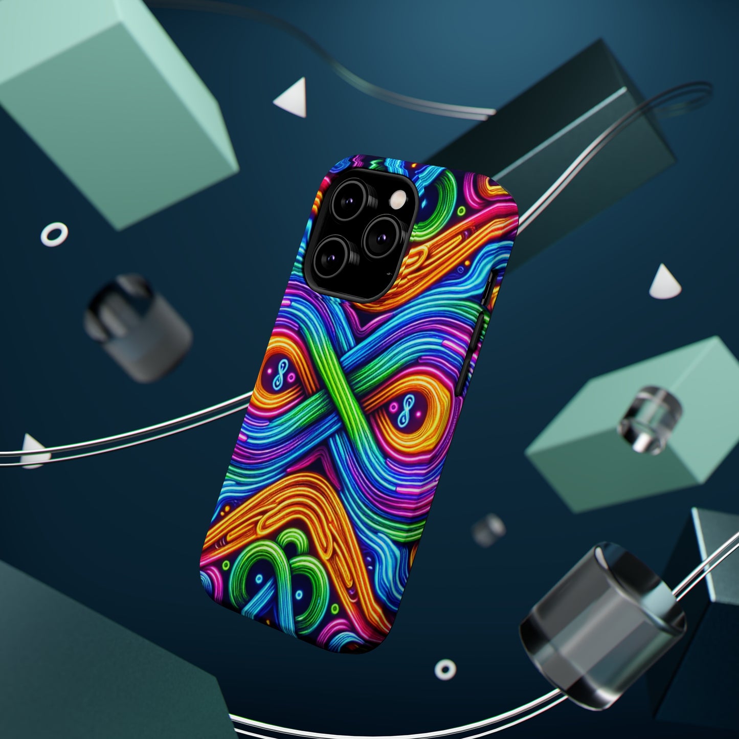 Cosmic Neon Infinity Spectacular. Neon Trippy Infinity Patterns Premium Art Magsafe Magnet Tough IPhone 13 14 15 Pro Plus Max and Mini in Matte and Glossy Phone cases