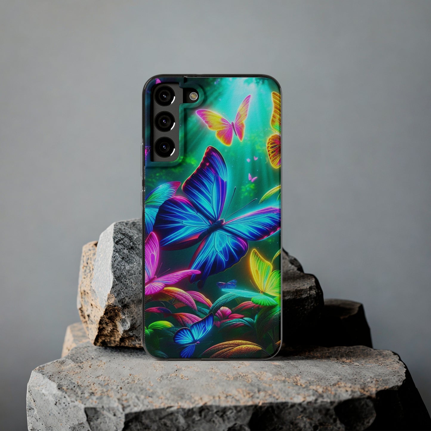"Vivid Neon Flyaways" NEON Butterflies Art Polycarbonate Phone Case Samsung Galaxy s21 s22 Google Pixel 6 Iphone 11 12 13 14 Pro Max Mini Plus