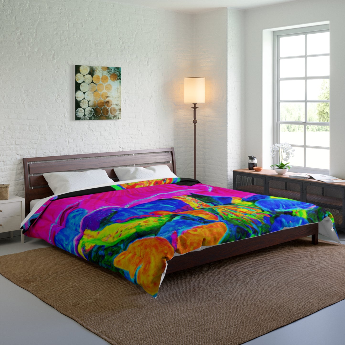 "Neon Blooms of Color" Butterflies & Mushrooms Comforter Blanket
