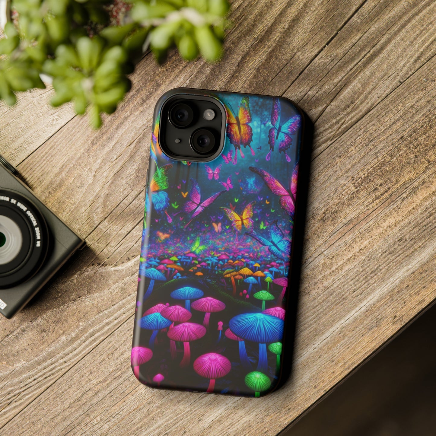 Neon Fruition Neon Butterflies and Mushrooms Premium Art Magsafe Magnet Tough IPhone 13 14 15 Pro Plus Max and Mini in Matte and Glossy Phone cases