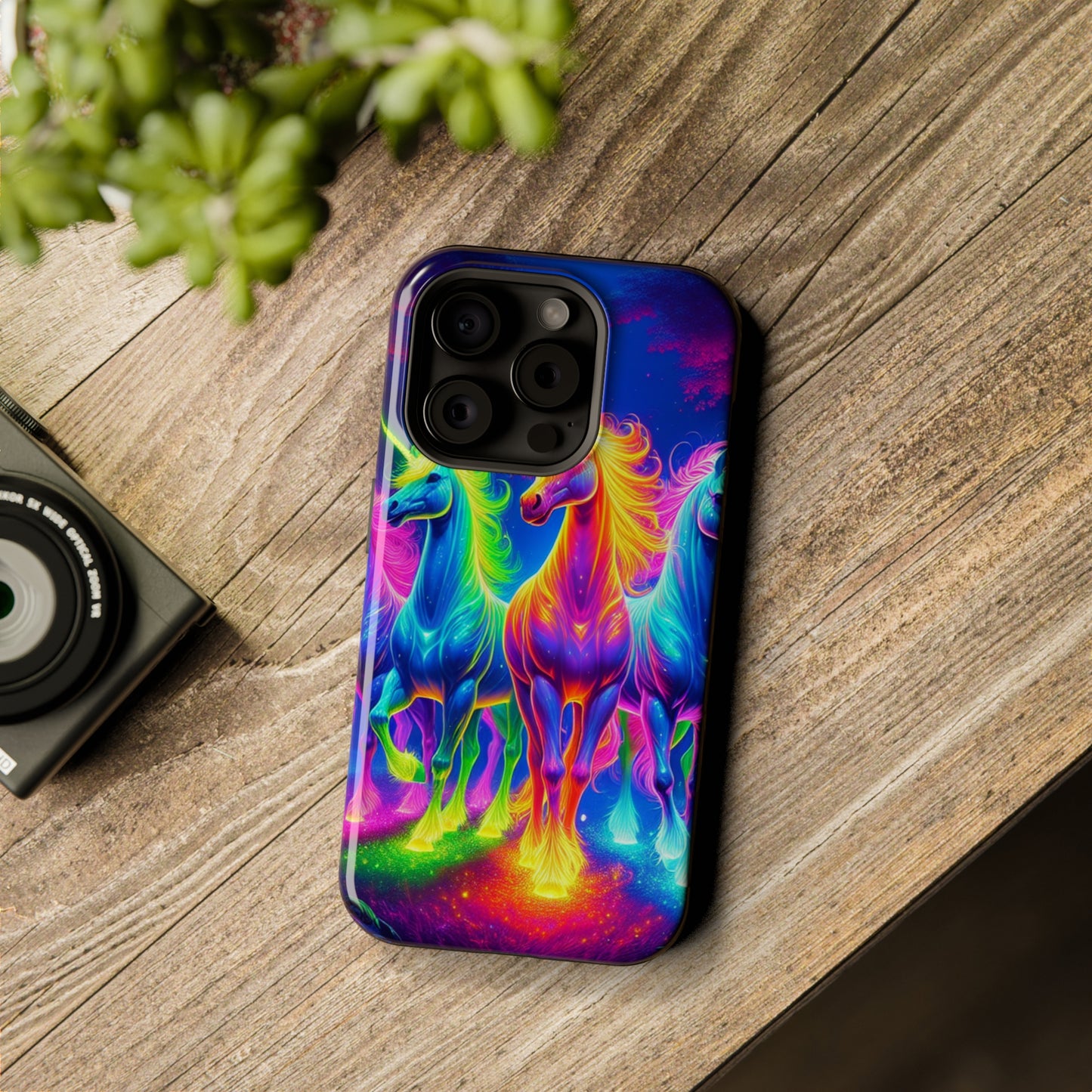 Neon Mystic Magicians Neon Unicorns Premium Art Magsafe Magnet Tough IPhone 13 14 15 Pro Plus Max and Mini in Matte and Glossy Phone cases