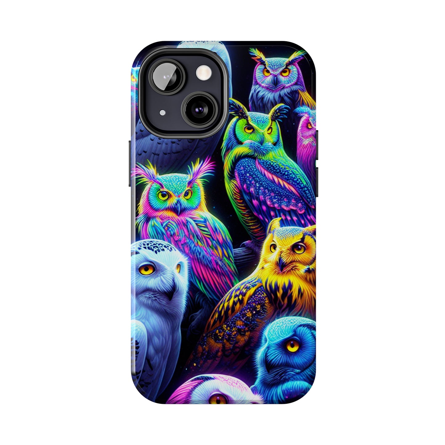 'Flock of Electric Flamses' NEON Owls Tough Phone Case