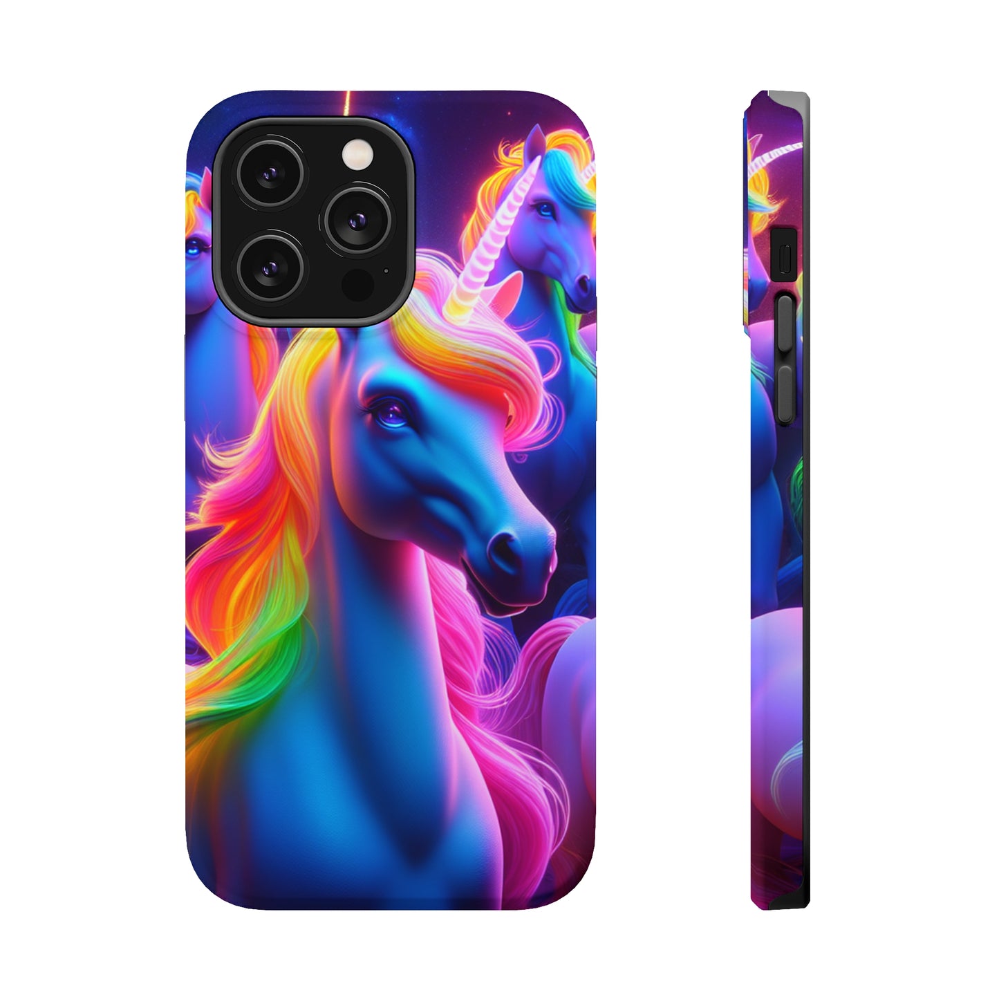 Neon Nighthorn Pride Neon Unicorns Premium Art Magsafe Magnet Tough IPhone 13 14 15 Pro Plus Max and Mini in Matte and Glossy Phone cases