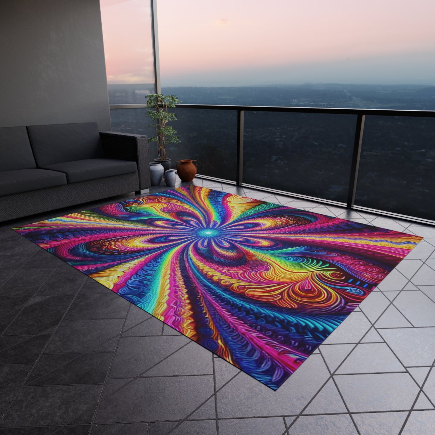 Cosmic Rainbow Infinity Spirograph. Infinity Patterns Outdoor Rug