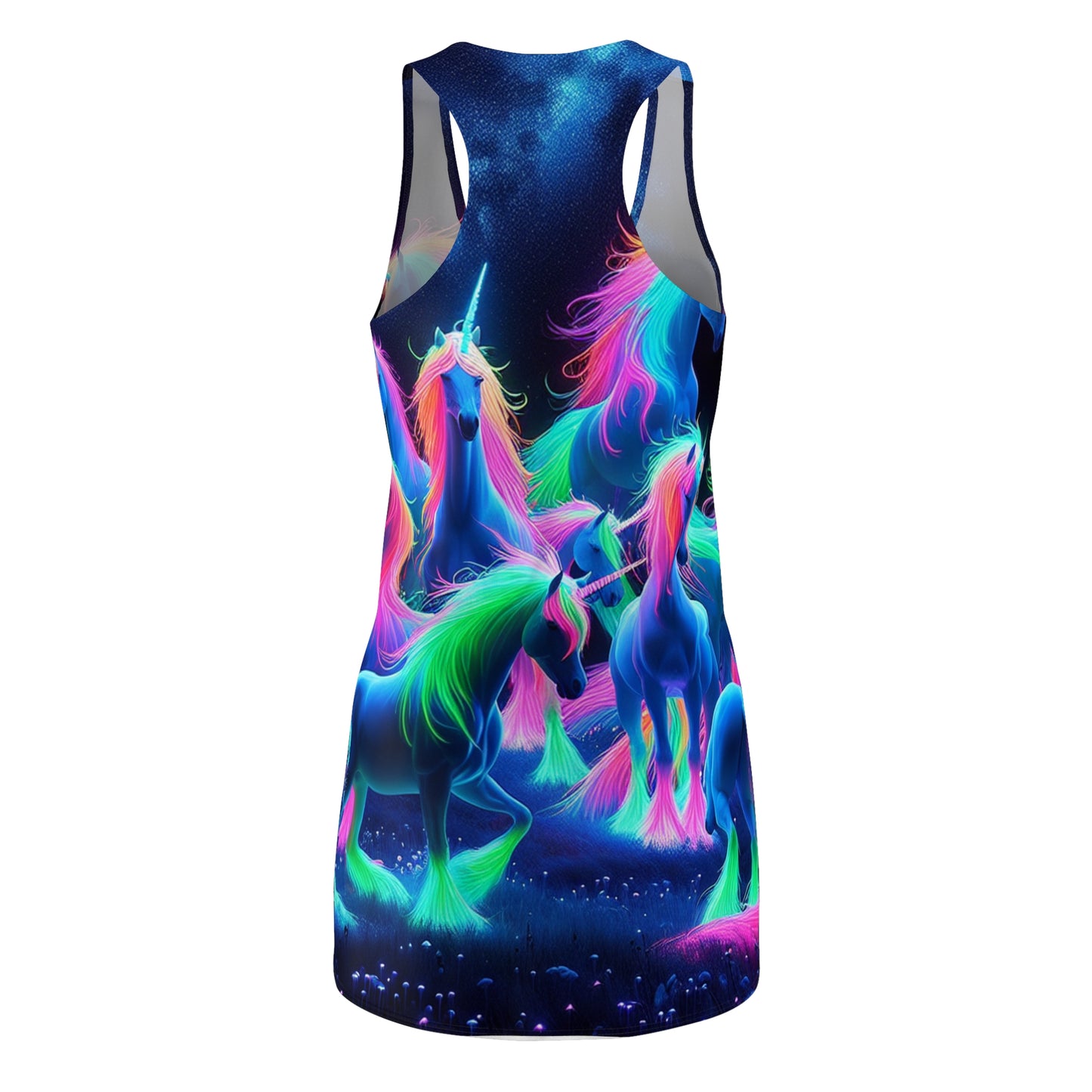 "Neon Nocturne: Unicorns in the Wild" Neon Unicorns Racerback Dress