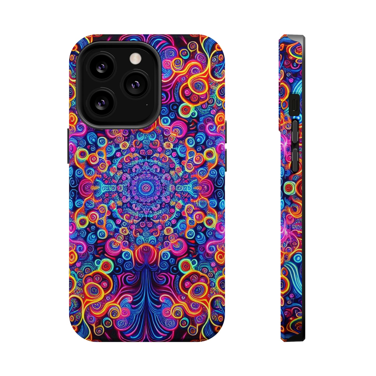 Vibrant Infinity Aurora. Neon Trippy Infinity Patterns Premium Art Magsafe Magnet Tough IPhone 13 14 15 Pro Plus Max and Mini in Matte and Glossy Phone cases