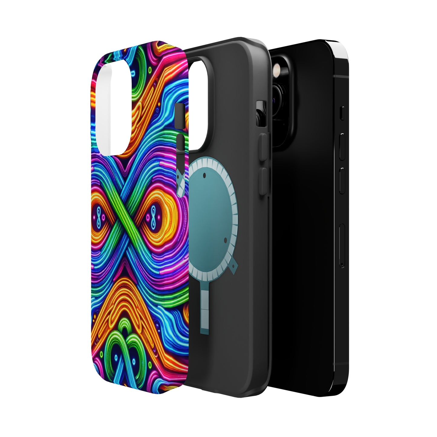 Cosmic Neon Infinity Spectacular. Neon Trippy Infinity Patterns Premium Art Magsafe Magnet Tough IPhone 13 14 15 Pro Plus Max and Mini in Matte and Glossy Phone cases
