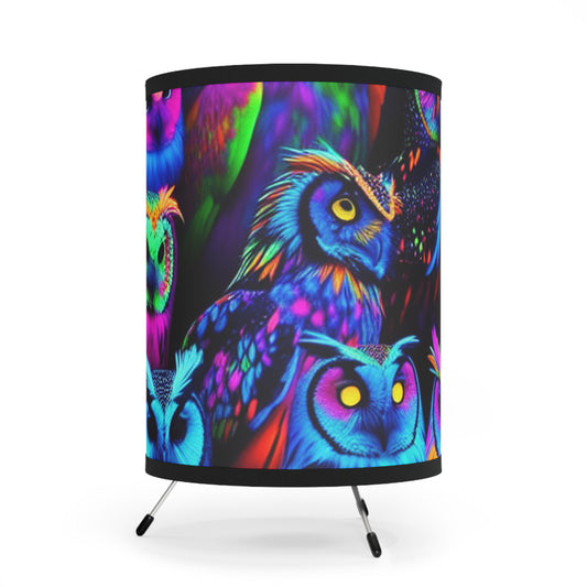 "Electric Aviary" - NEON Owls Art Tripod Lamp