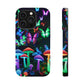 "Neon Burst Wonderland". Neon Butterflies and Mushrooms Premium Art Magsafe Magnet Tough IPhone 13 14 15 Pro Plus Max and Mini in Matte and Glossy Phone cases