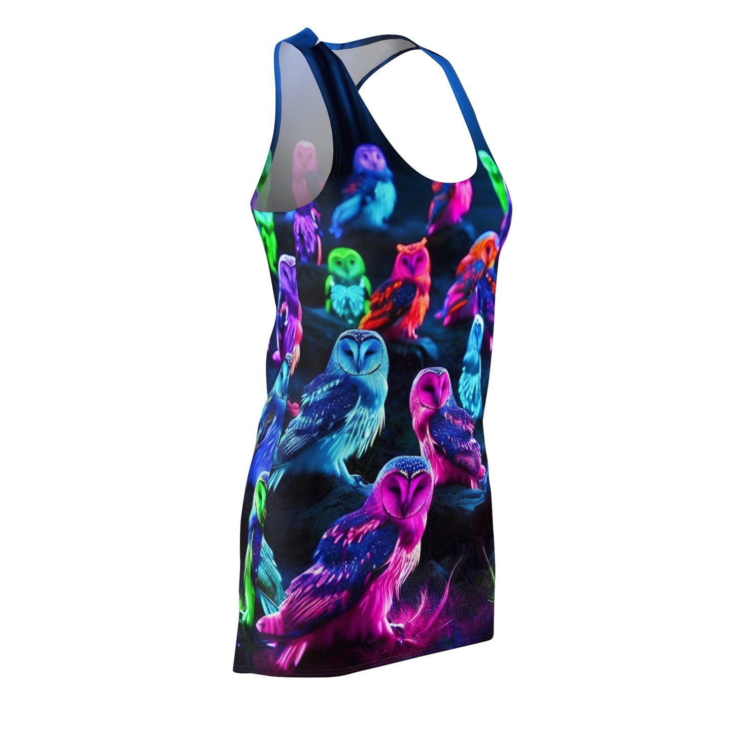 "Neon Nocturnal Owlgathering" Neon Owls Racerback Dress