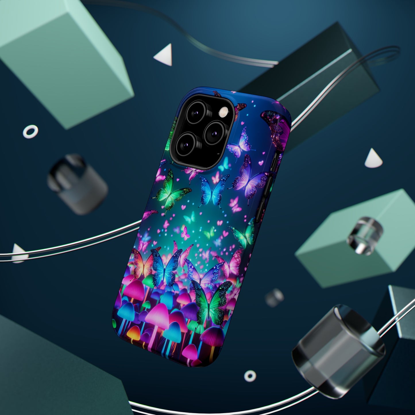 Neon Eden. Neon Butterflies and Mushrooms Premium Art Magsafe Magnet Tough IPhone 13 14 15 Pro Plus Max and Mini in Matte and Glossy Phone cases