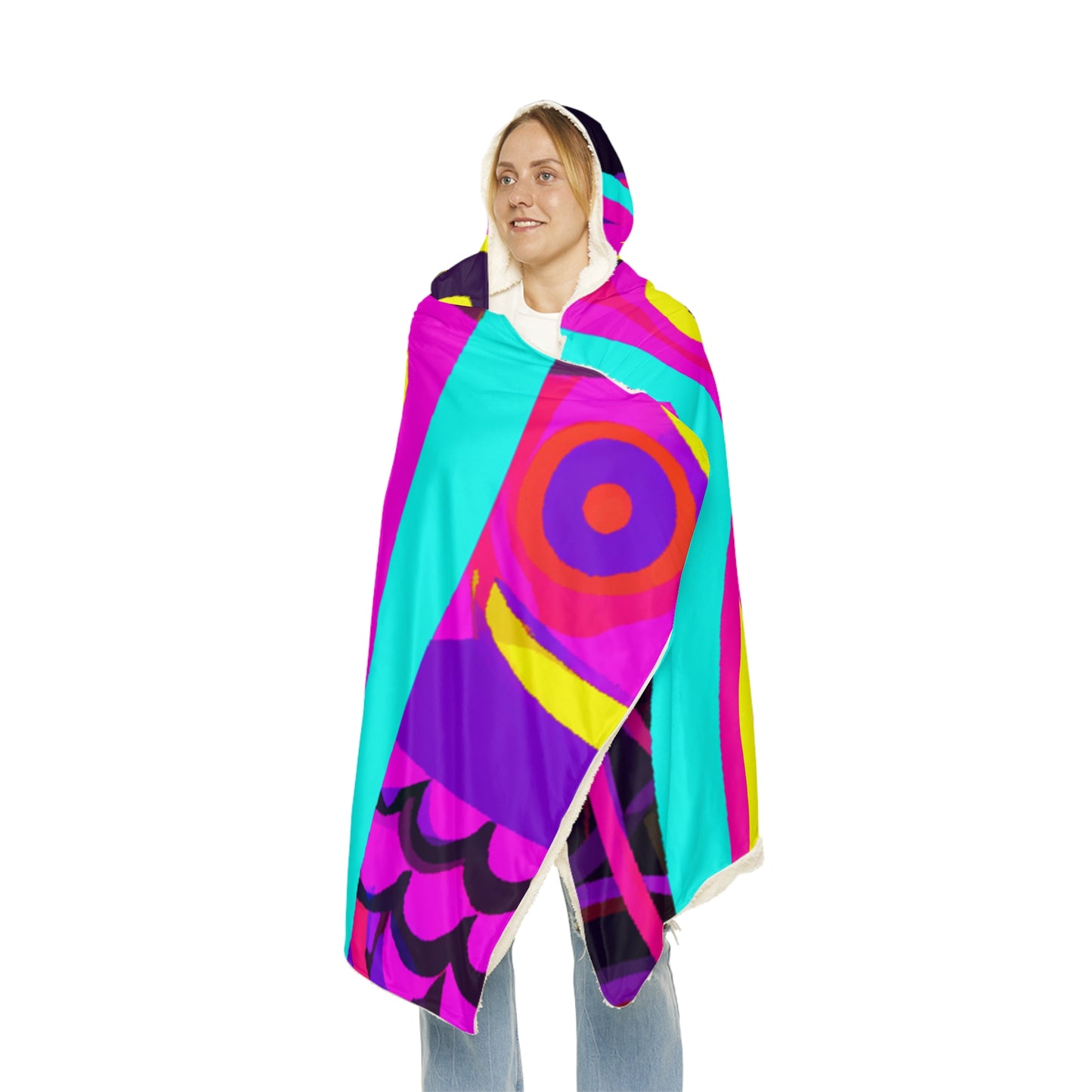 "Neon Nocturne" - NEON Owls Art Hooded Snuggle Blanket