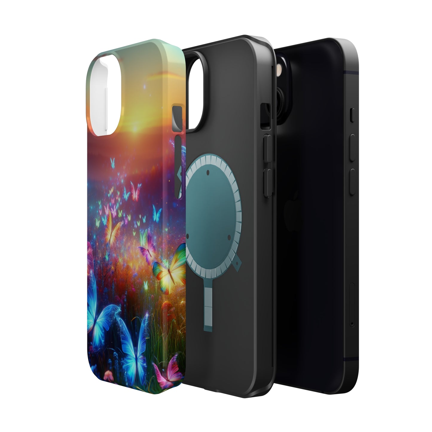 Neon Flight Fantasy Neon Butterflies Premium Art Magsafe Magnet Tough IPhone 13 14 15 Pro Plus Max and Mini in Matte and Glossy Phone cases