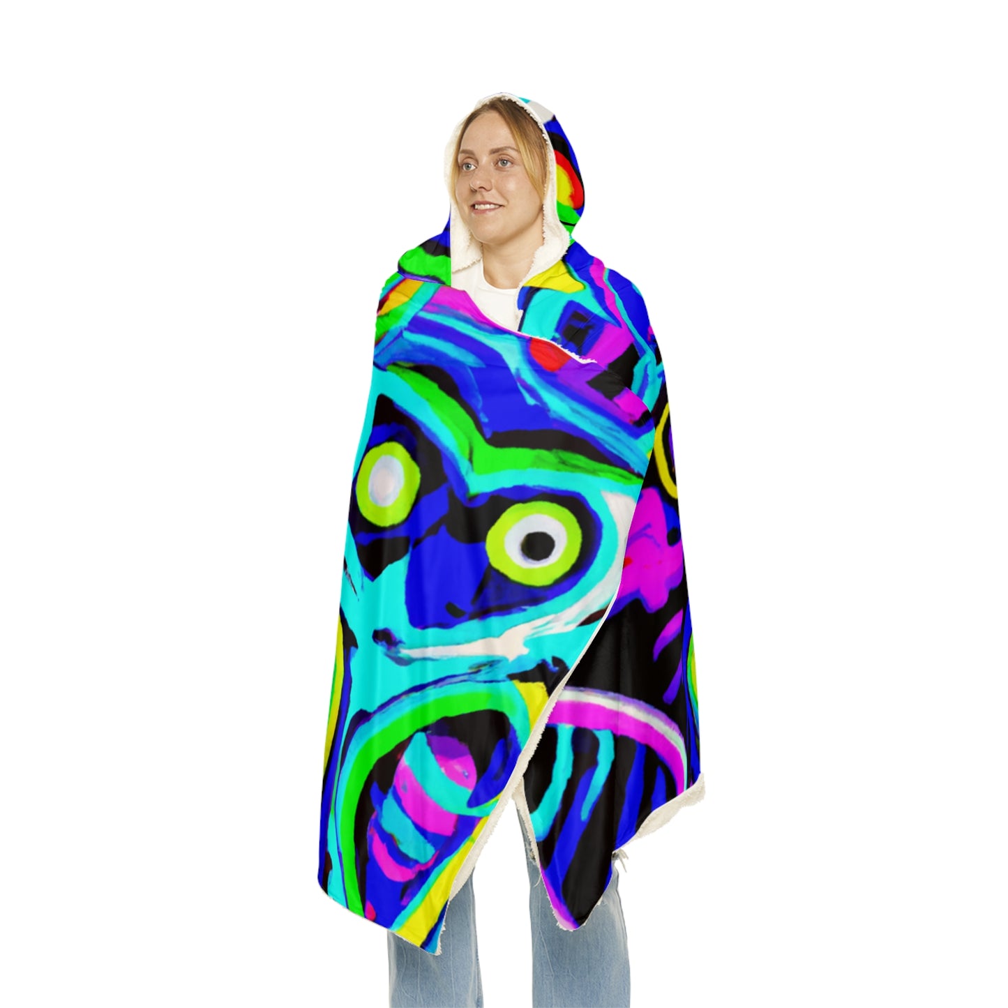 "Owls in Technicolor". - NEON Owls Art Hooded Snuggle Blanket