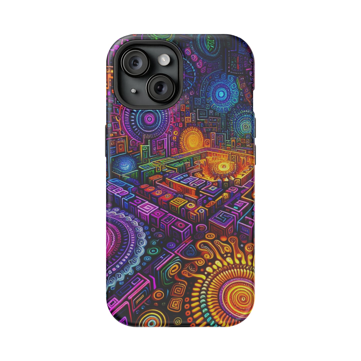 Vivid Voyage of Infinity Neon Splendor. Neon Trippy Infinity Patterns Premium Art Magsafe Magnet Tough IPhone 13 14 15 Pro Plus Max and Mini in Matte and Glossy Phone cases