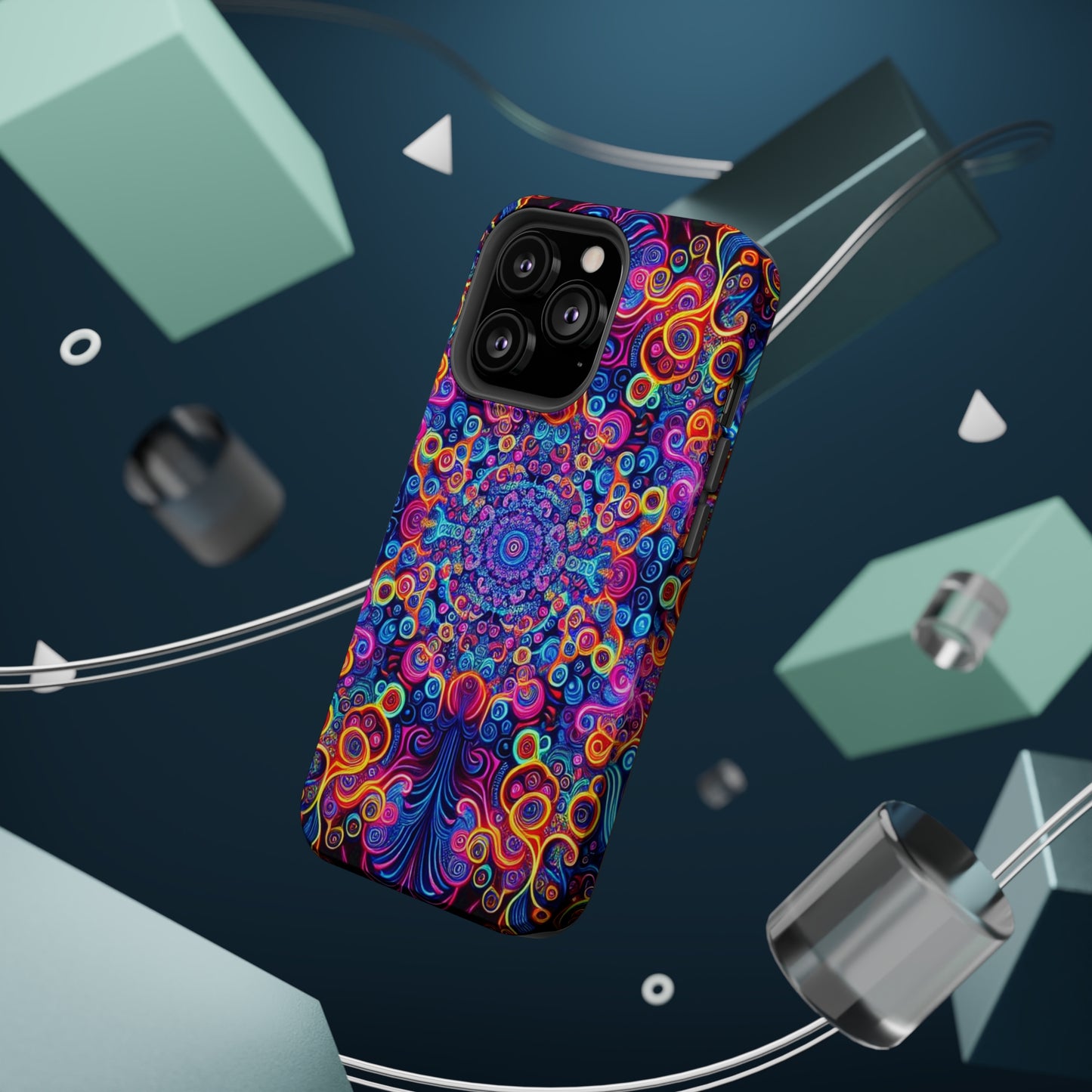 Vibrant Infinity Aurora. Neon Trippy Infinity Patterns Premium Art Magsafe Magnet Tough IPhone 13 14 15 Pro Plus Max and Mini in Matte and Glossy Phone cases