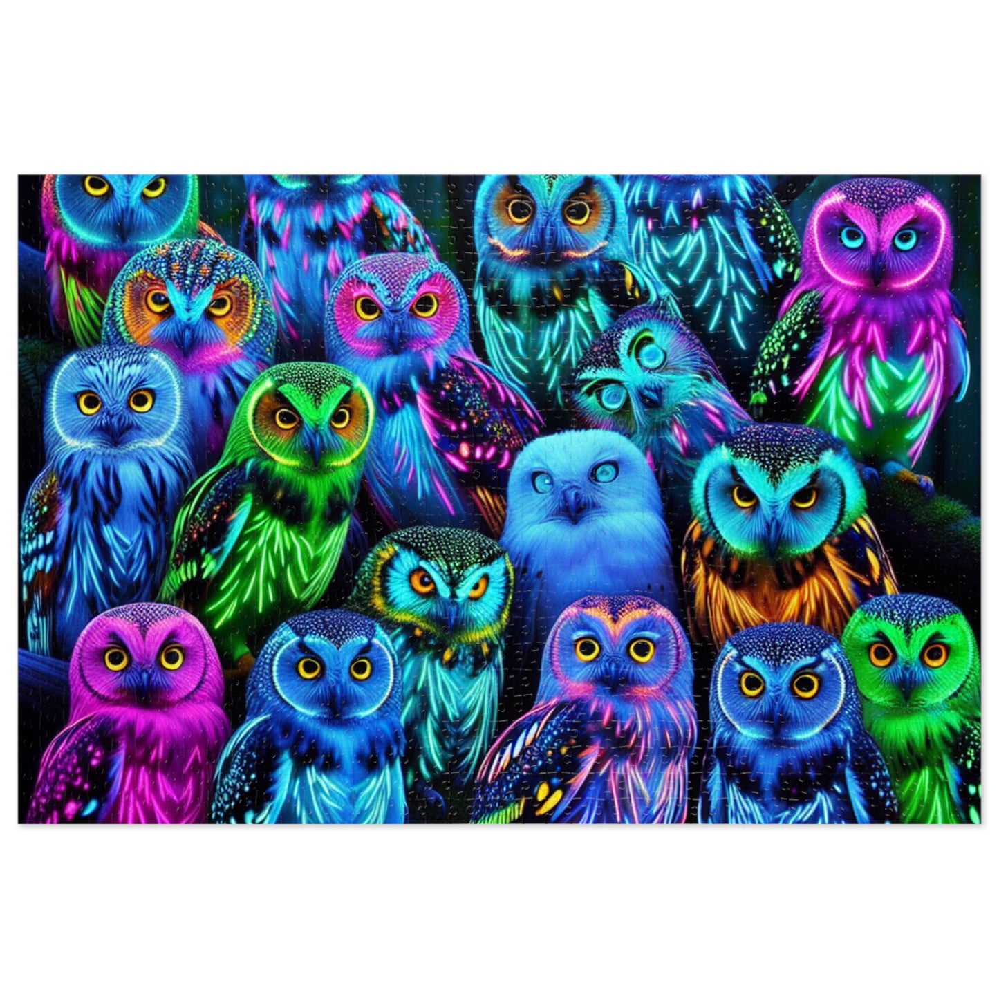 NeonOwlGather. - Neon Owls Puzzle 30, 110, 252, and 1000 Pieces