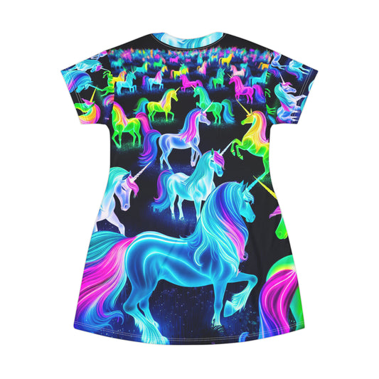 Neon Unicorn Fable. Neon Unicorns Womans T Shirt Dress