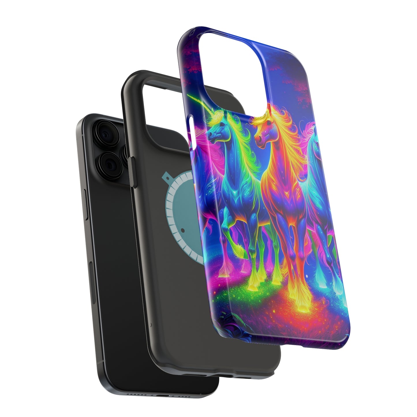 Neon Mystic Magicians Neon Unicorns Premium Art Magsafe Magnet Tough IPhone 13 14 15 Pro Plus Max and Mini in Matte and Glossy Phone cases