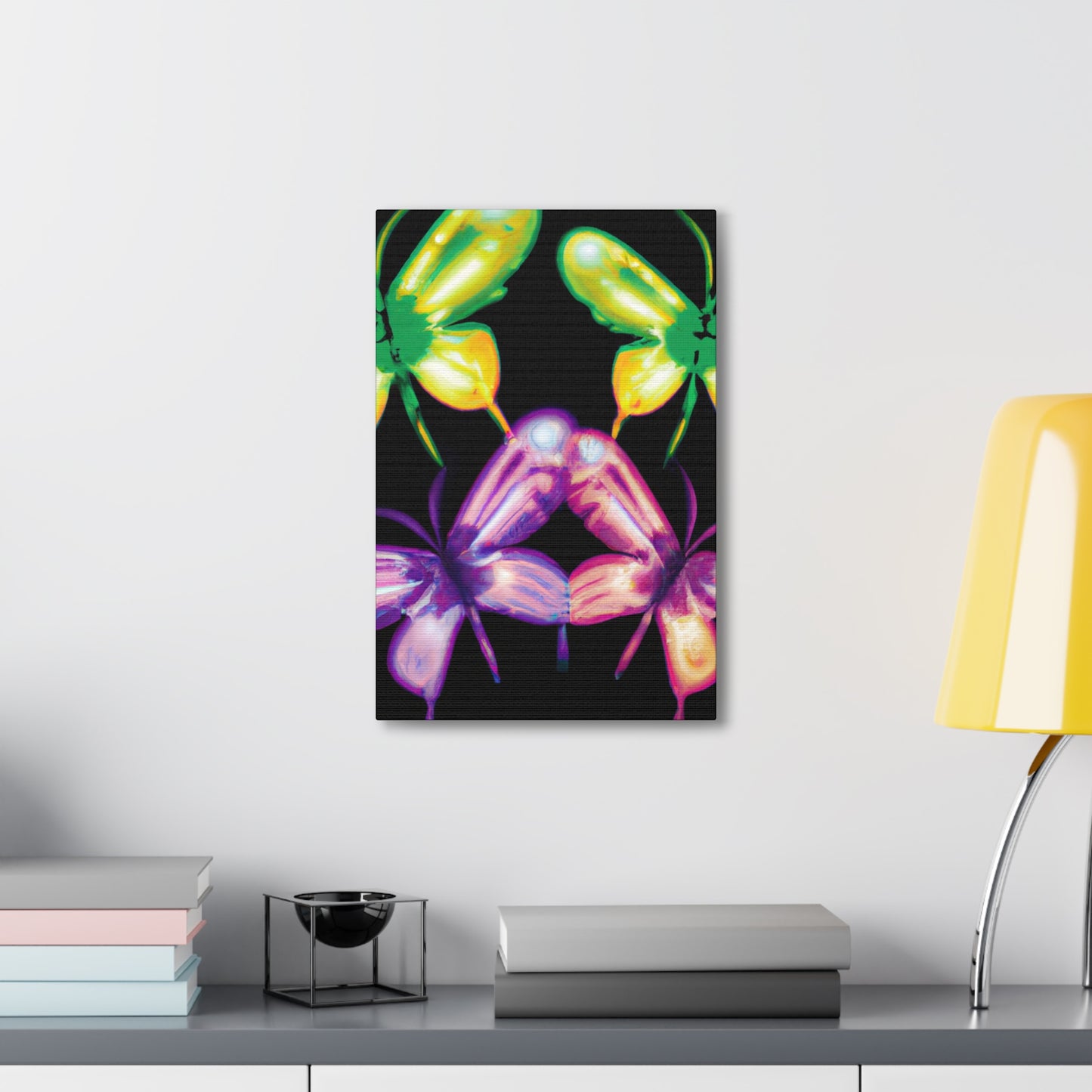 'Neon Flutter Skies' Neon Butterflies  Art Canvas