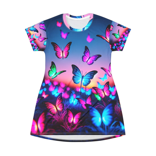 "Neon Butterflies Glow" Neon Butterflies Womans T Shirt Dress