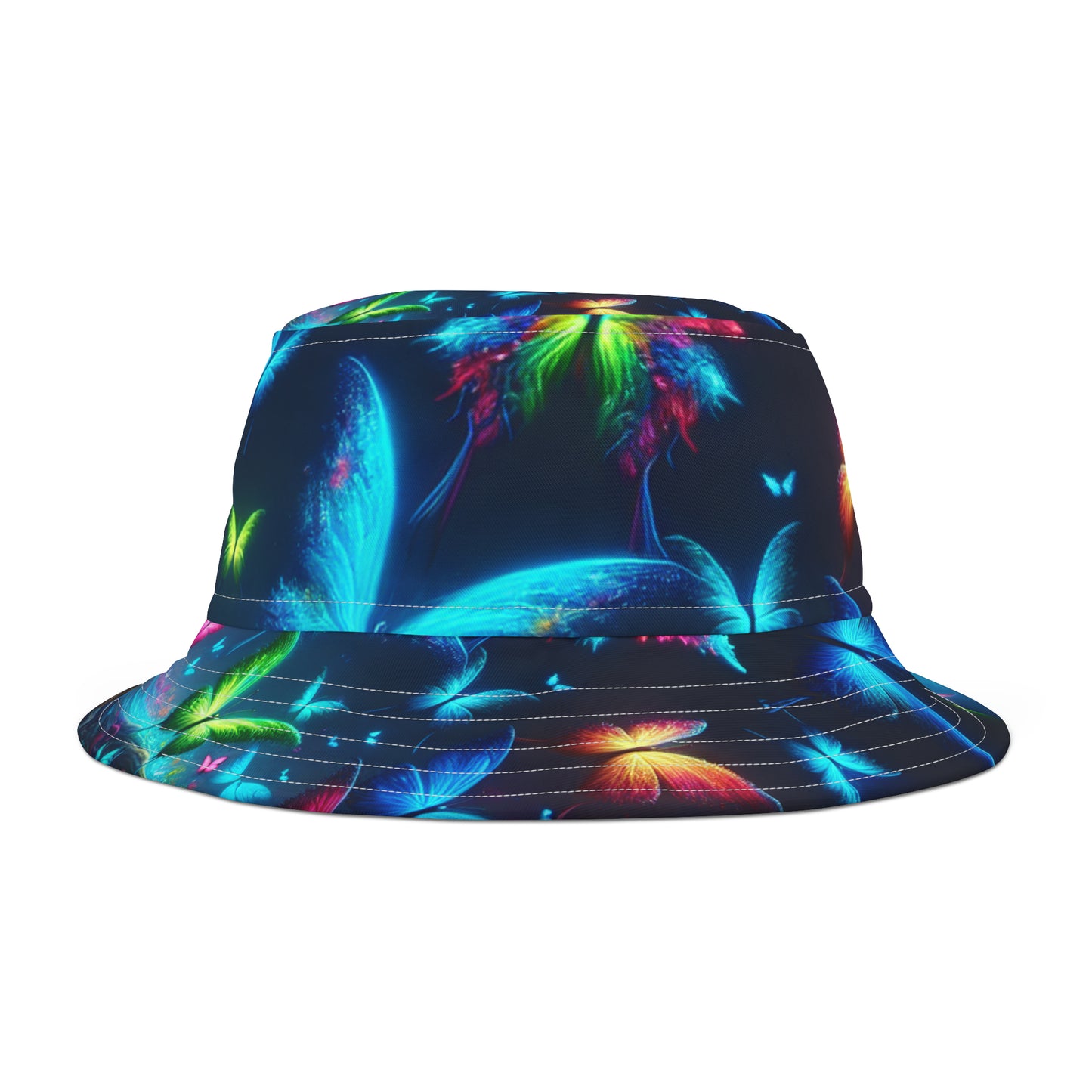"Vibes of Fluorescence" Neon Butterflies Bucket Hat
