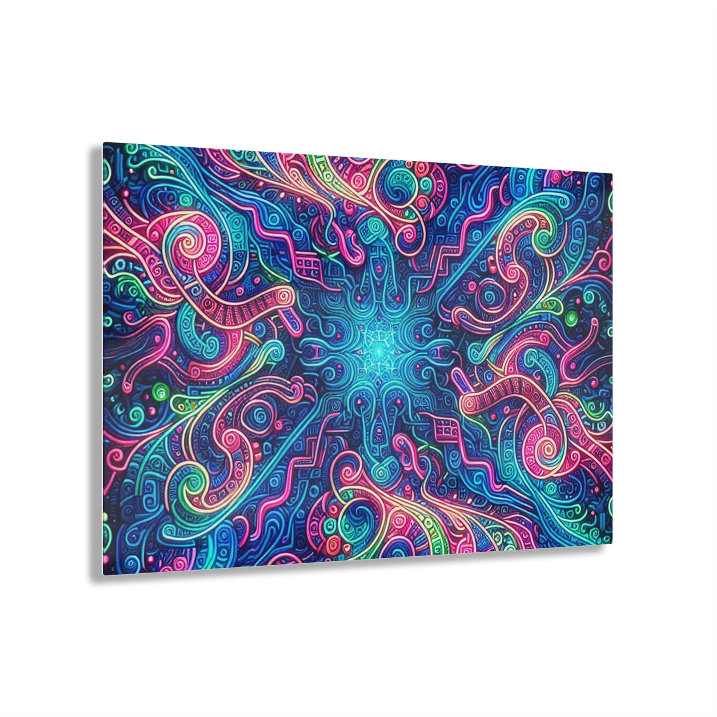 Infinite Tilted Prismatic Neon Transcendence. Trippy infity Pattern 1/4" Glossy Acrylic Art