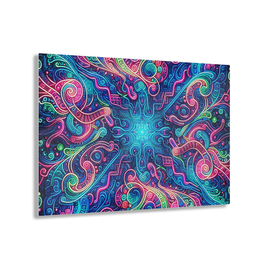Infinite Tilted Prismatic Neon Transcendence. Trippy infity Pattern 1/4" Glossy Acrylic Art