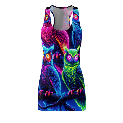 "Fantasia of the Forest - Neon Owls" Neon Owls Racerback Dress