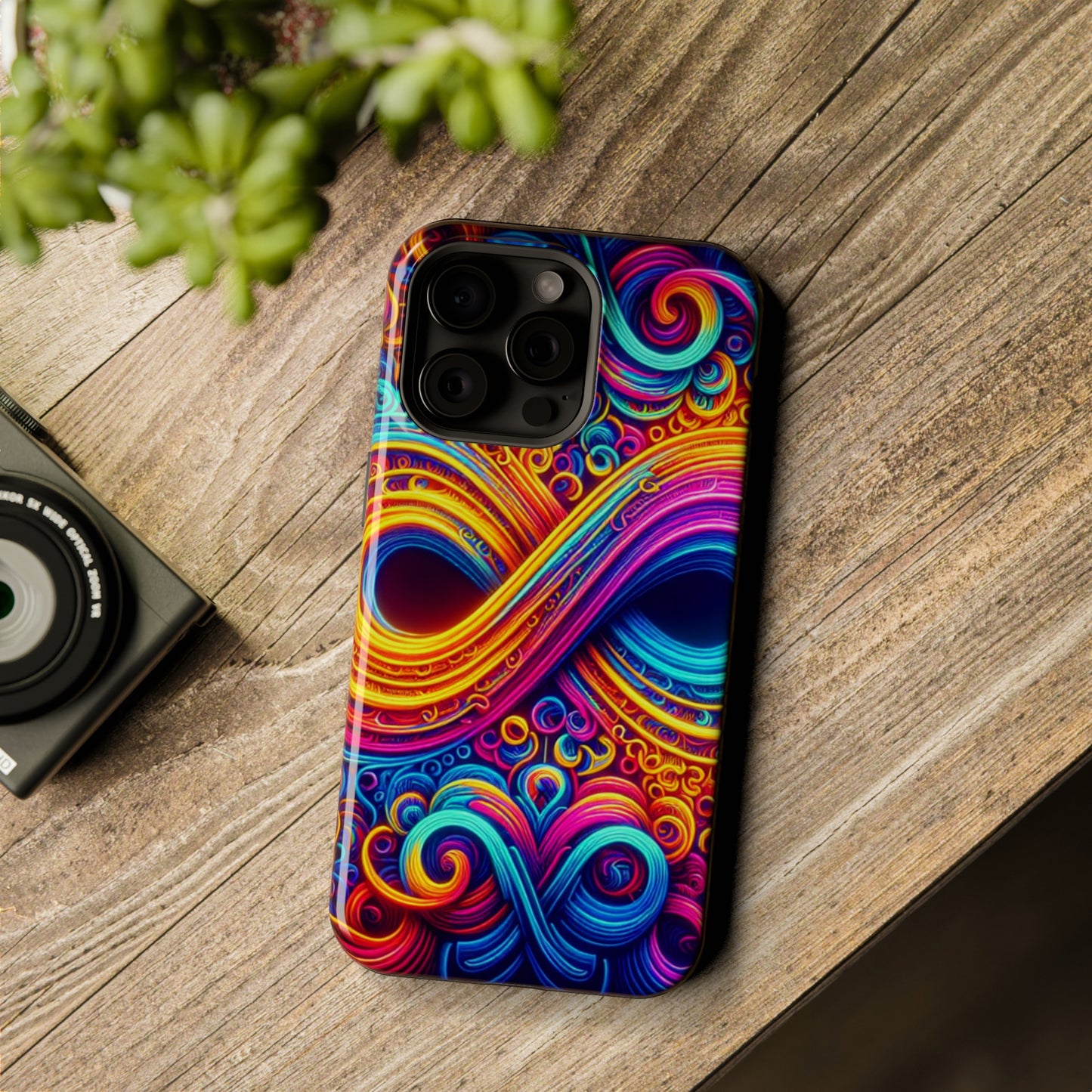 ElectroFractal Fluorescence. Neon Trippy Infinity Patterns Premium Art Magsafe Magnet Tough IPhone 13 14 15 Pro Plus Max and Mini in Matte and Glossy Phone cases