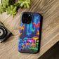 "Neon Garden Delight" Neon Butterflies and Mushrooms Premium Art Magsafe Magnet Tough IPhone 13 14 15 Pro Plus Max and Mini in Matte and Glossy Phone cases
