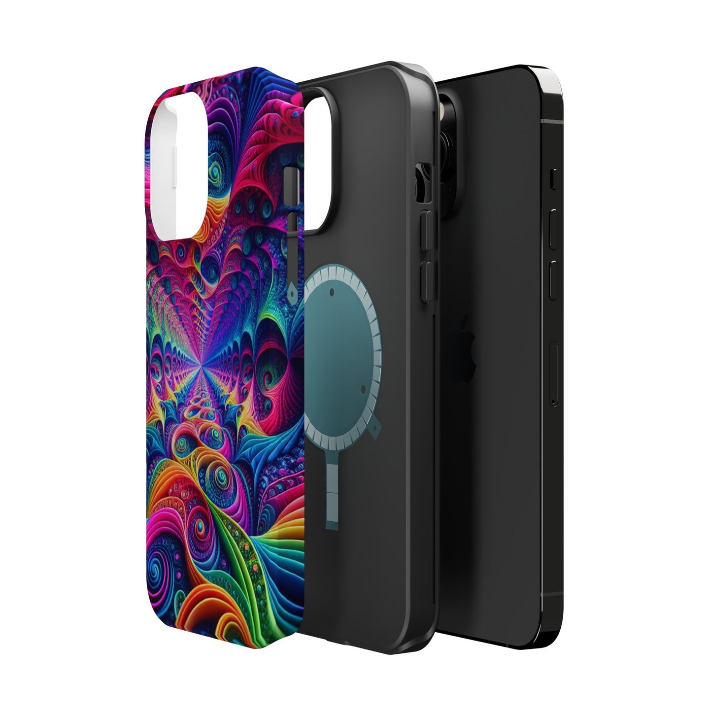 Cosmic Electric Rainbow Frenzy. Neon Trippy Infinity Patterns Premium Art Magsafe Magnet Tough IPhone 13 14 15 Pro Plus Max and Mini in Matte and Glossy Phone cases