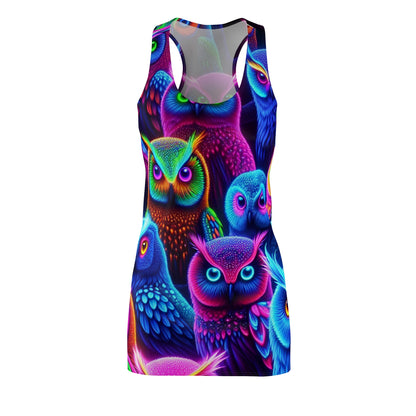 "Cosmic Owl Congregation" Neon Owls Racerback Dress