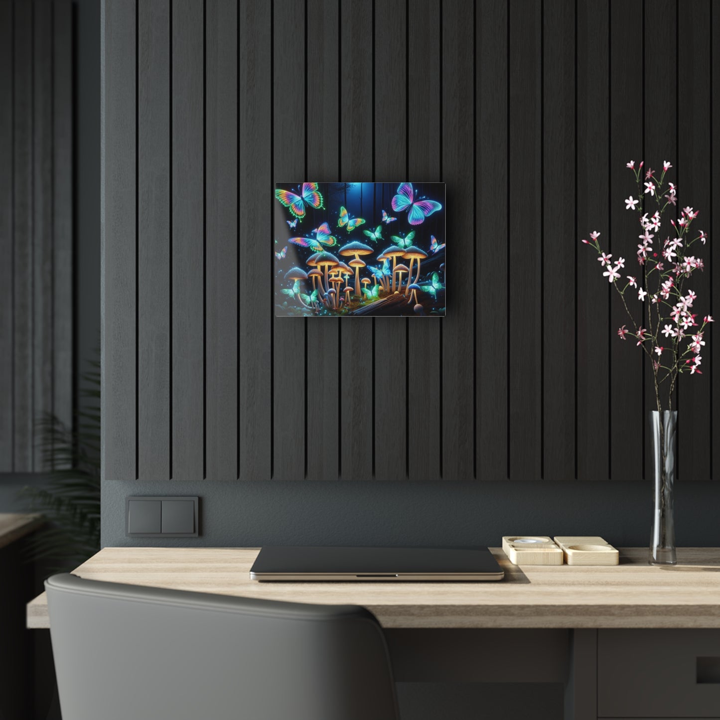 "Neon Dreamscapes" Butterflies & Mushrooms 1/4" Glossy Acrylic Art