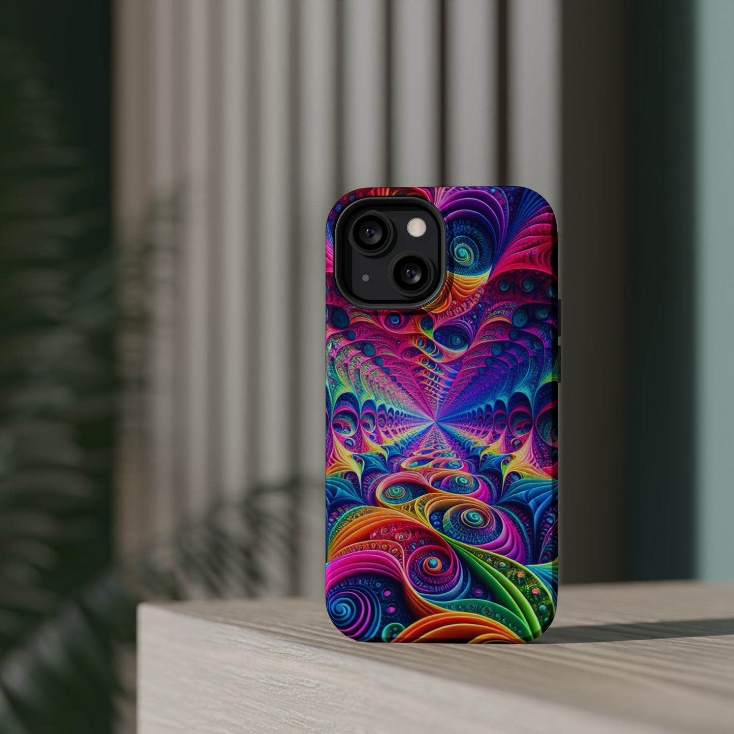 Cosmic Electric Rainbow Frenzy. Neon Trippy Infinity Patterns Premium Art Magsafe Magnet Tough IPhone 13 14 15 Pro Plus Max and Mini in Matte and Glossy Phone cases