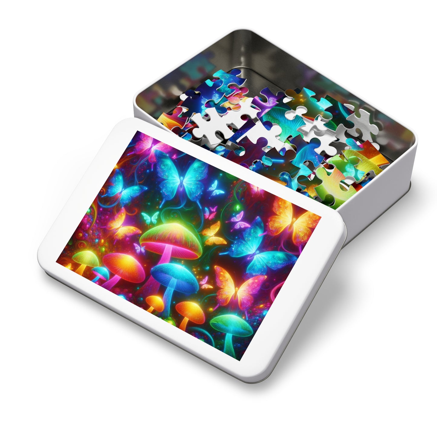 Neon Fluttergleam. - Neon Butterflies and Mushrooms Puzzle 30, 110, 252, and 1000 Pieces