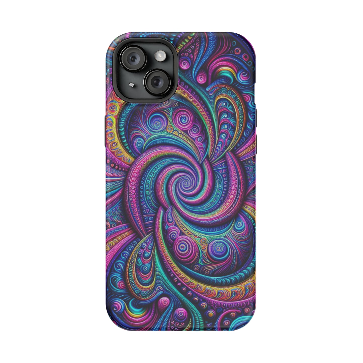 Cosmic Quasar Dreams. Neon Trippy Infinity Patterns Premium Art Magsafe Magnet Tough IPhone 13 14 15 Pro Plus Max and Mini in Matte and Glossy Phone cases