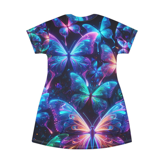 Neon Swirls of Butterflies. Neon Butterflies Womans T Shirt Dress