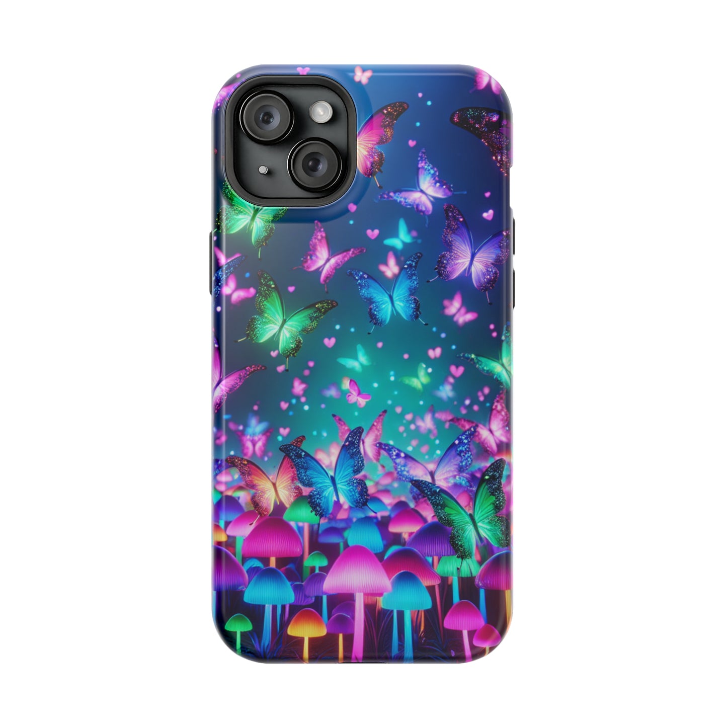 Neon Eden. Neon Butterflies and Mushrooms Premium Art Magsafe Magnet Tough IPhone 13 14 15 Pro Plus Max and Mini in Matte and Glossy Phone cases