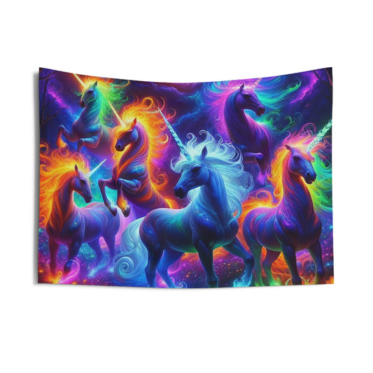 Neon Unicorn Celestial Symphony. NEON Unicorns Art Tapestry