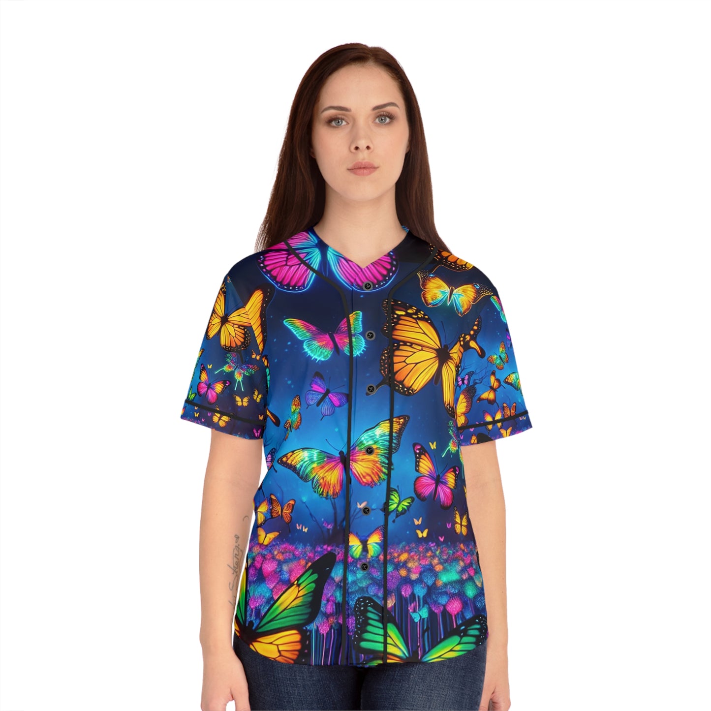 Vibrant Nebulae of Neon Butterflies Neon Butterflies Womans Jersey