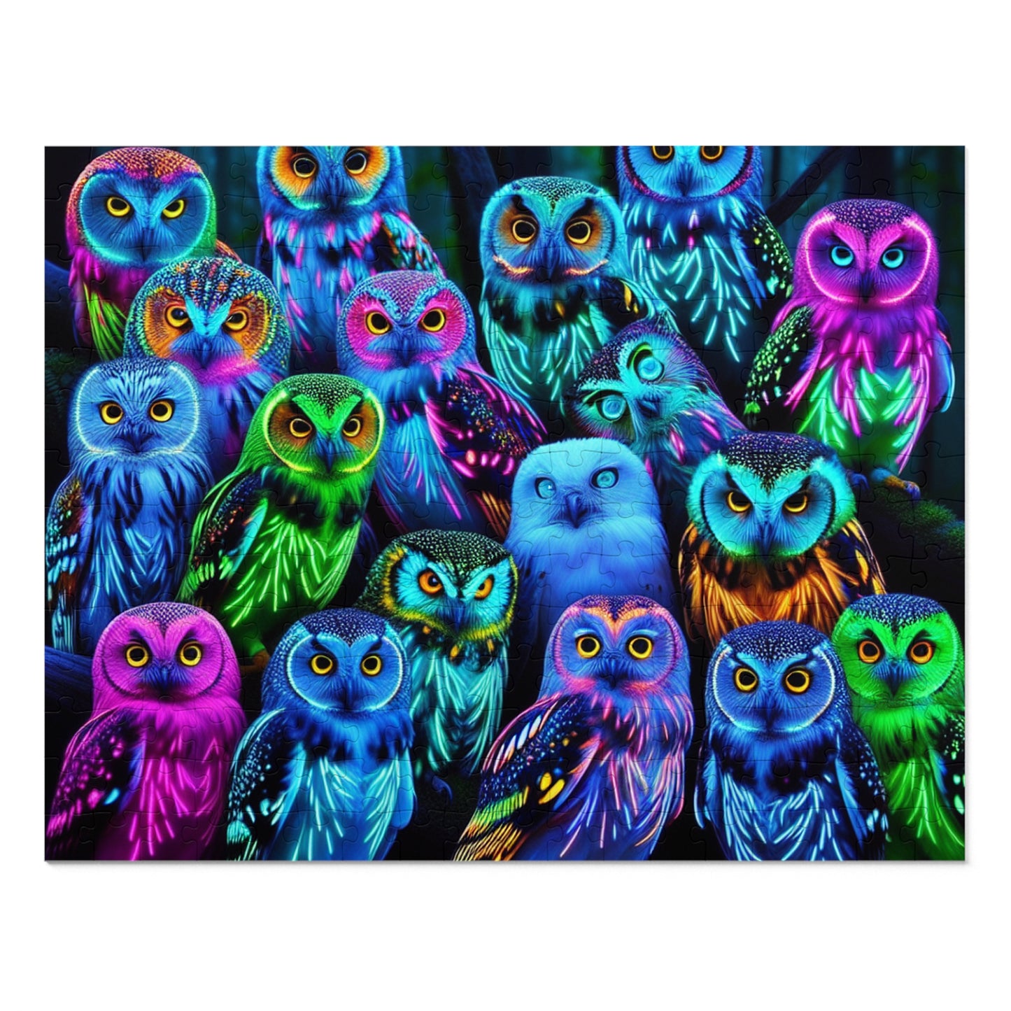 NeonOwlGather. - Neon Owls Puzzle 30, 110, 252, and 1000 Pieces