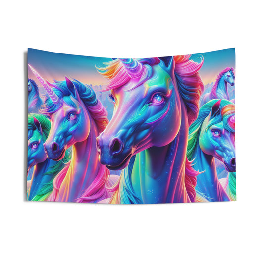 Neon Rainbow of Unicorns NEON Unicorns Art Tapestry