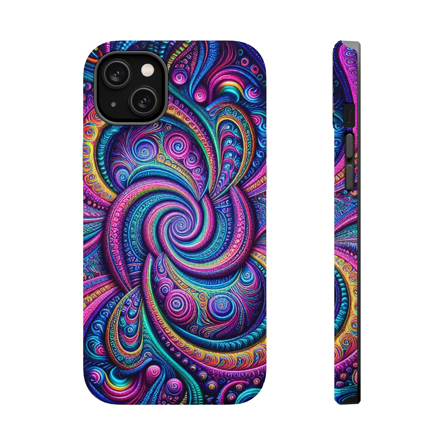 Cosmic Quasar Dreams. Neon Trippy Infinity Patterns Premium Art Magsafe Magnet Tough IPhone 13 14 15 Pro Plus Max and Mini in Matte and Glossy Phone cases