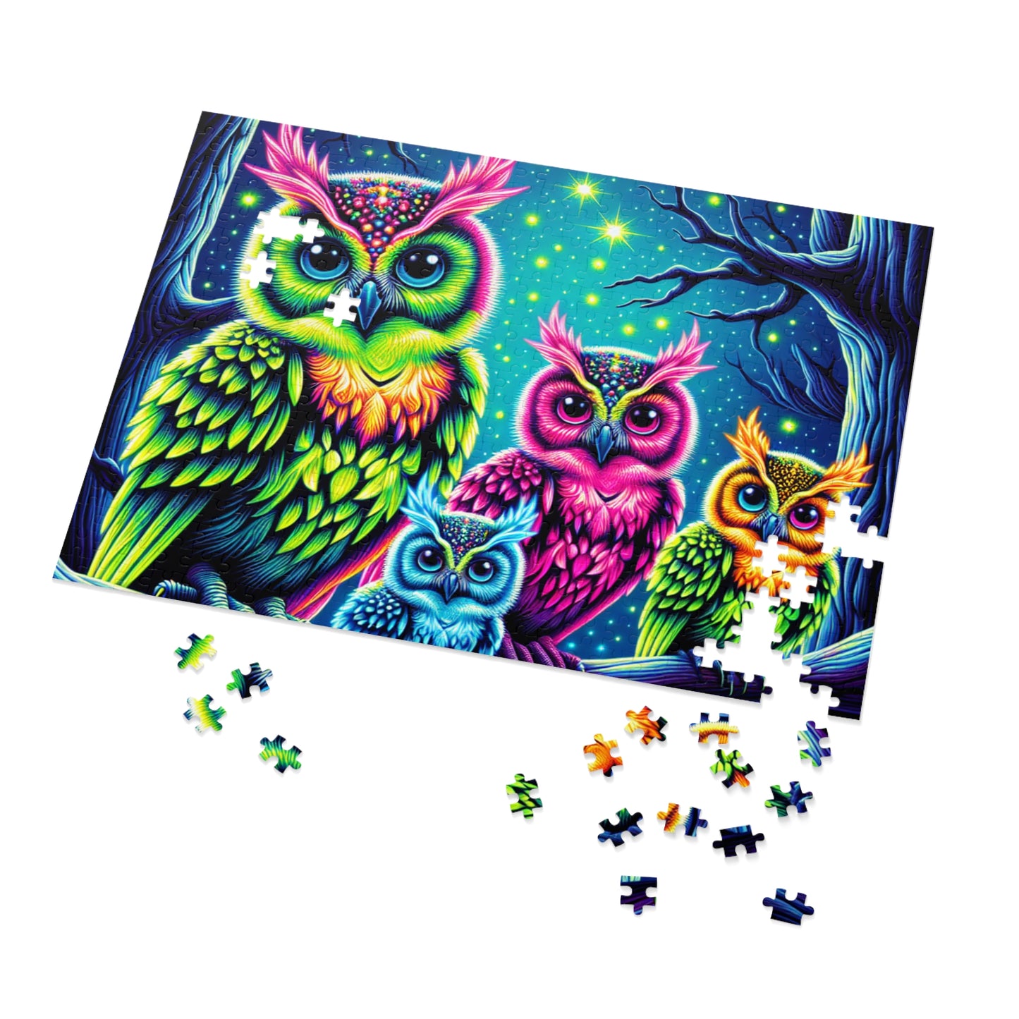 Vibrant Neon Owls - Neon Owls Puzzle 30, 110, 252, and 1000 Pieces