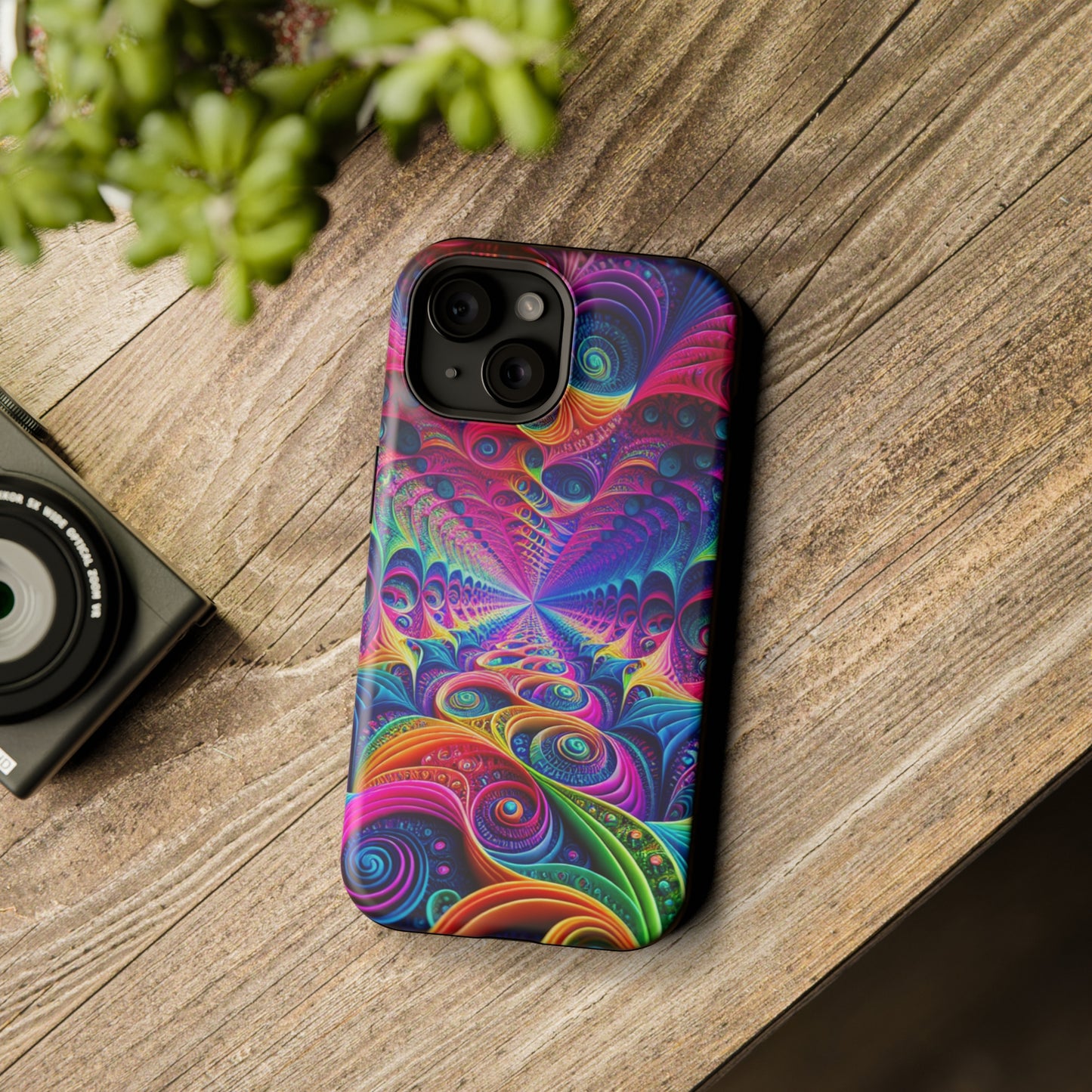 Cosmic Electric Rainbow Frenzy. Neon Trippy Infinity Patterns Premium Art Magsafe Magnet Tough IPhone 13 14 15 Pro Plus Max and Mini in Matte and Glossy Phone cases