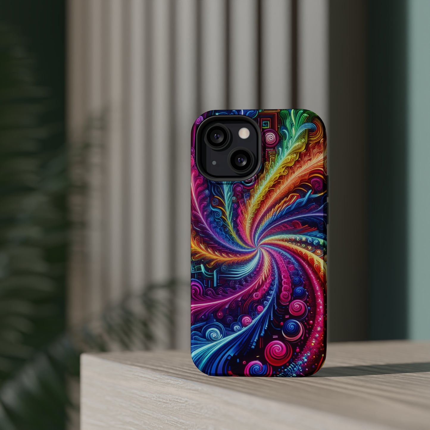 Infinite Neon Ravelry. Neon Trippy Infinity Patterns Premium Art Magsafe Magnet Tough IPhone 13 14 15 Pro Plus Max and Mini in Matte and Glossy Phone cases